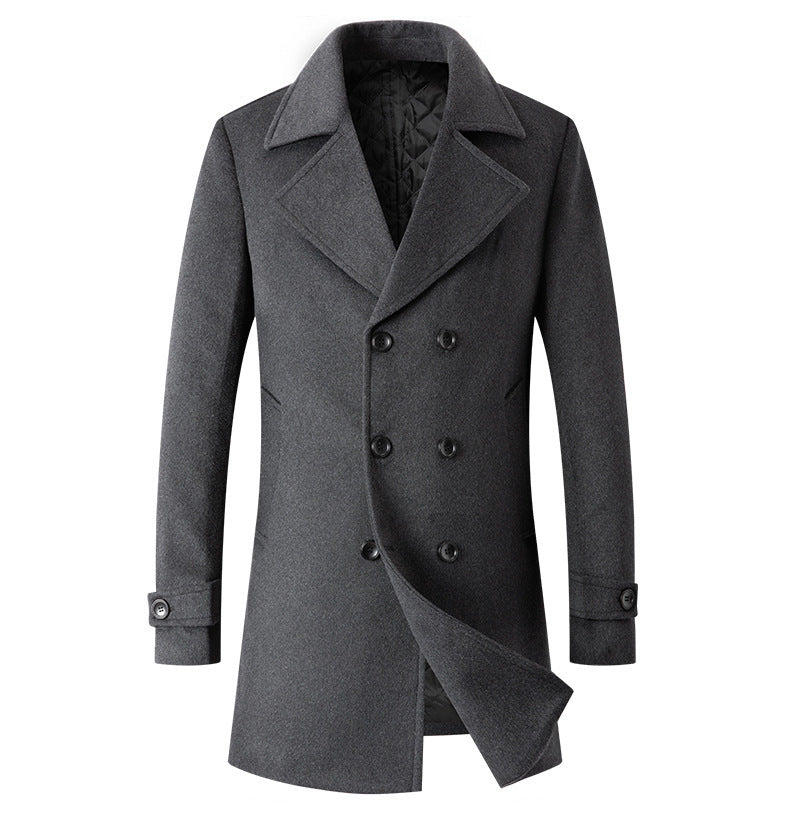 Men's slim double-breasted coat with wide lapels - grey