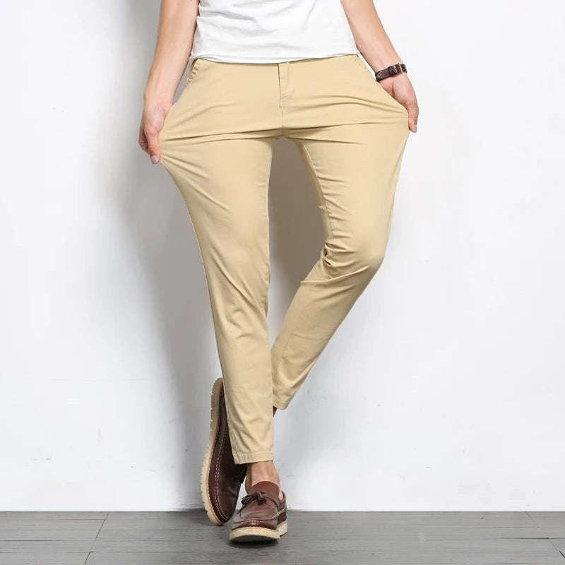 Men's slim fit ankle-length chino trousers with a tapered leg and belt loops - beige