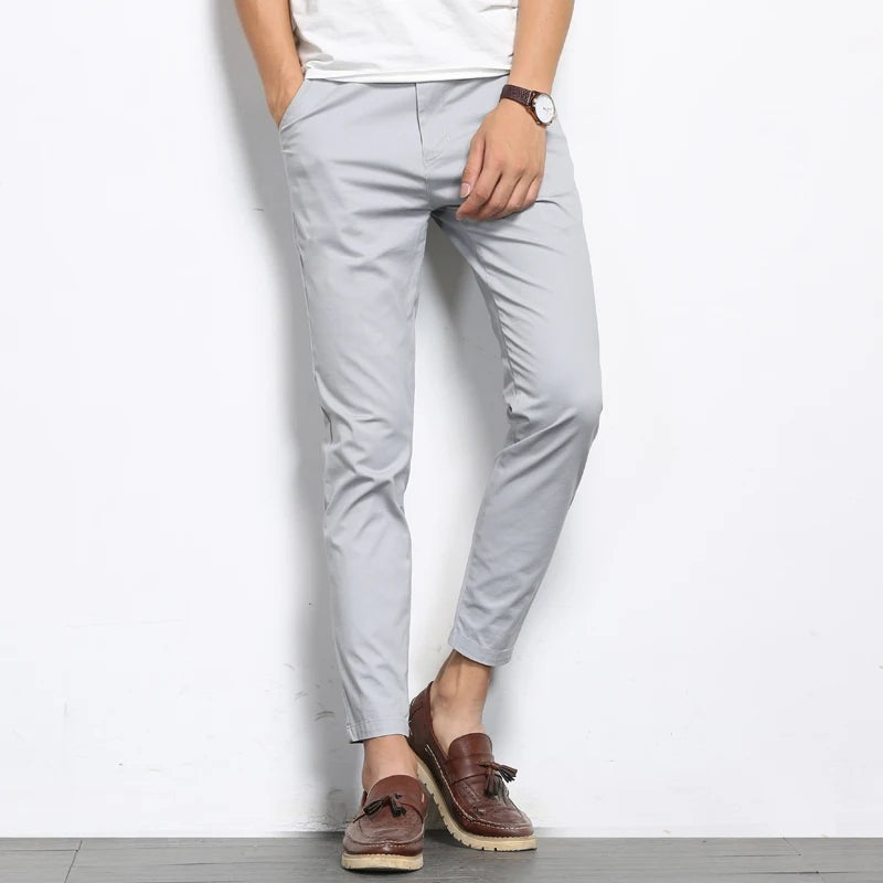 Men's slim fit ankle-length chino trousers with a tapered leg and belt loops - light grey