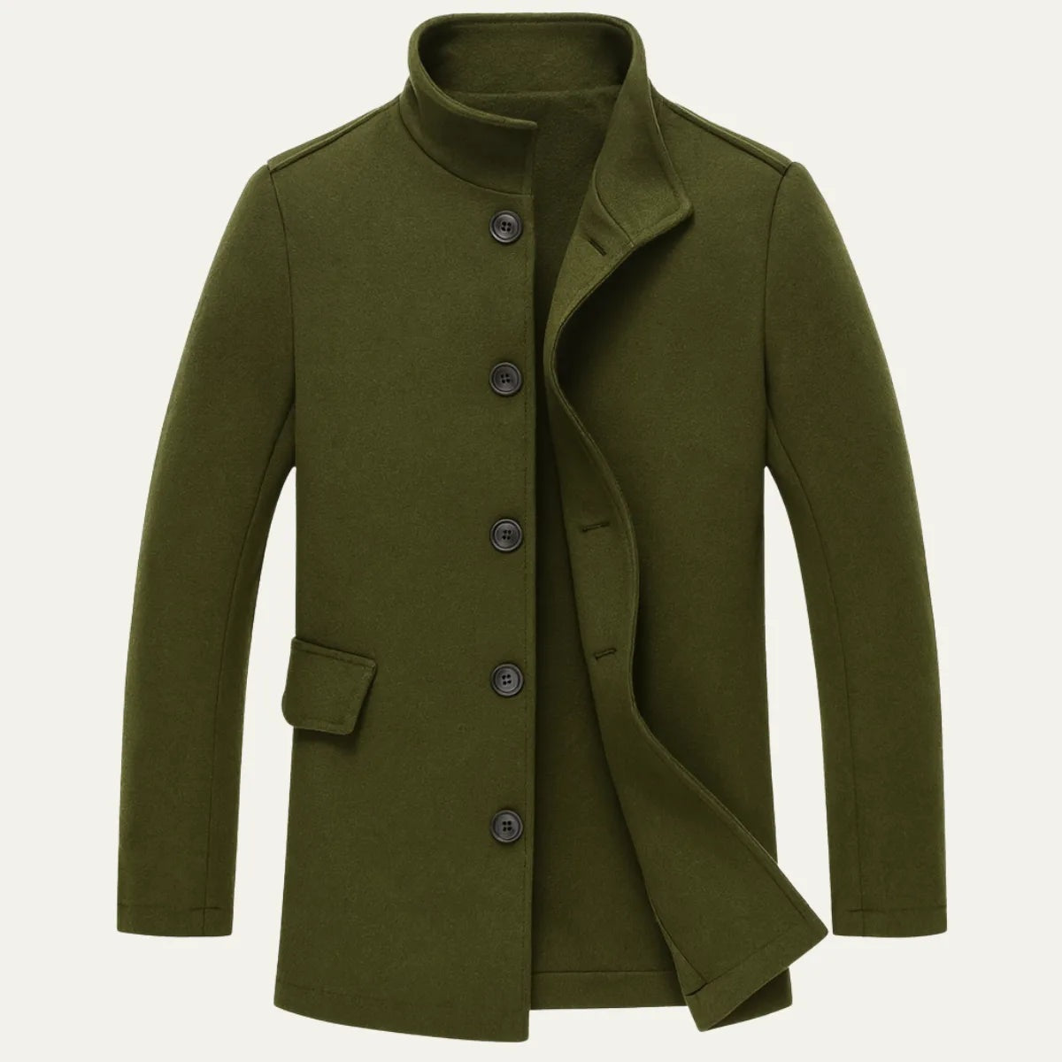 Men's slim fit wool-look coat with a stand collar