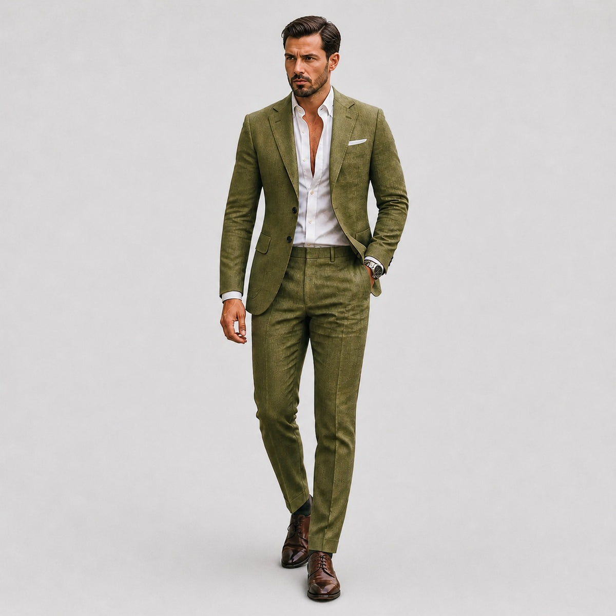 Men's slim fit linen-look suit with jacket and trousers - view 3