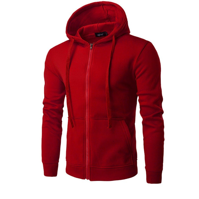 Men's slim fit zip-up hoodie with a fleece lining - red
