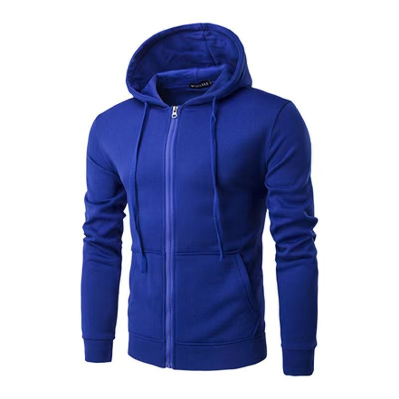 Men's slim fit zip-up hoodie with a fleece lining - cobalt blue