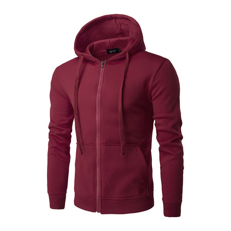 Men's slim fit zip-up hoodie with a fleece lining - burgundy