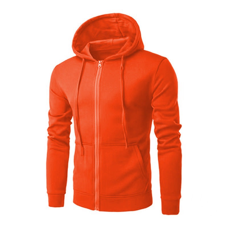 Men's slim fit zip-up hoodie with a fleece lining - orange