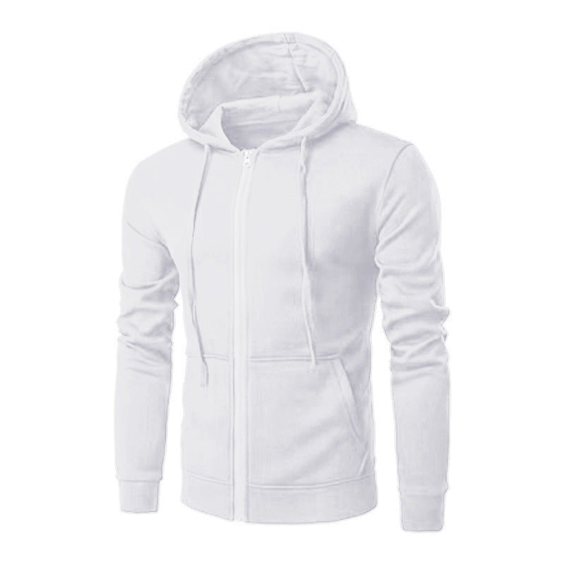 Men's slim fit zip-up hoodie with a fleece lining - white