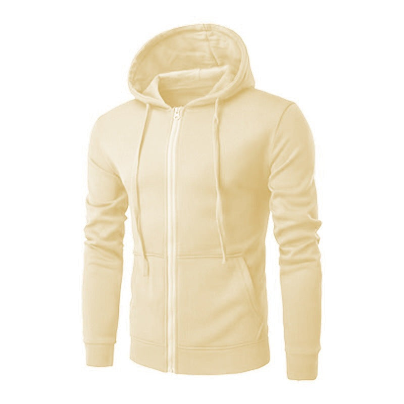 Men's slim fit zip-up hoodie with a fleece lining - cream