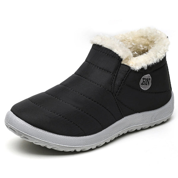 Men's slip-on winter boot with a plush collar, light grey tread sole and quilted upper - black