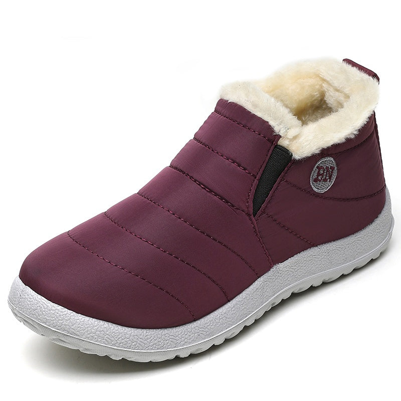 Men's slip-on winter boot with a plush collar, light grey tread sole and quilted upper - burgundy