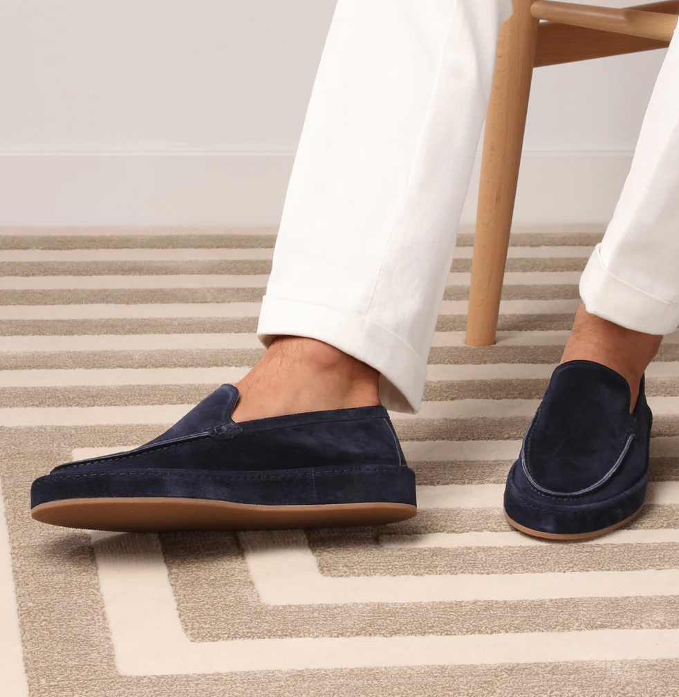 Men's slip-on loafers in a suede look with moc stitching and a wrapped sole edge