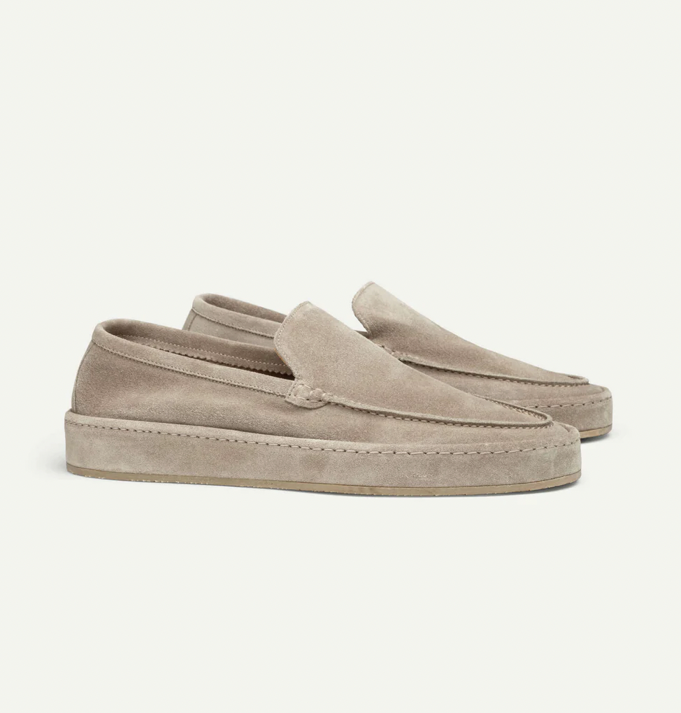 Men's slip-on loafers in a suede look with moc stitching and a wrapped sole edge - taupe