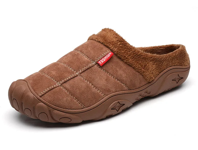 Men's slippers in a suede look with stitched check, small tab, plush lining and toe cap - view 10