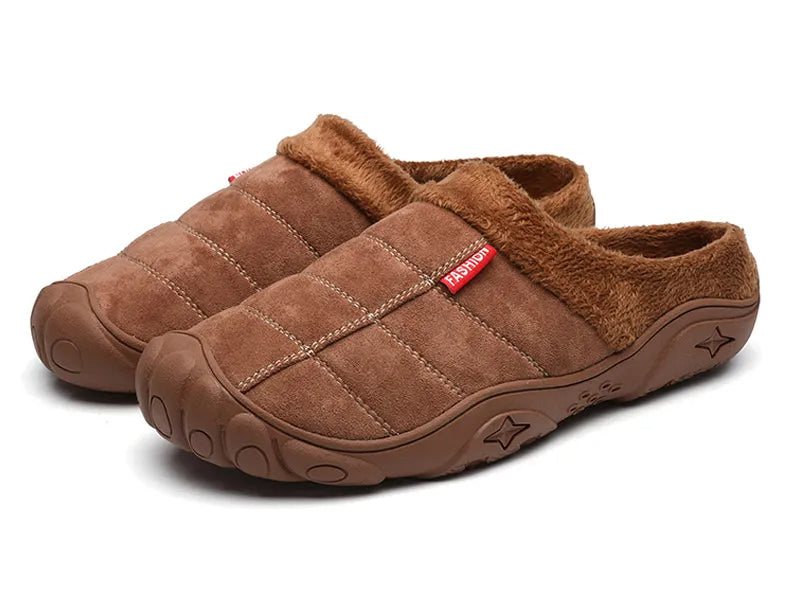 Men's slippers in a suede look with stitched check, small tab, plush lining and toe cap - view 11