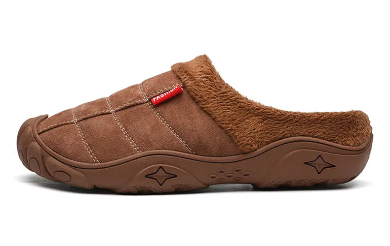 Men's slippers in a suede look with stitched check, small tab, plush lining and toe cap - view 12