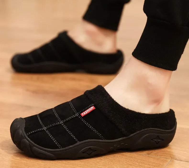Men's slippers in a suede look with stitched check, small tab, plush lining and toe cap - view 15