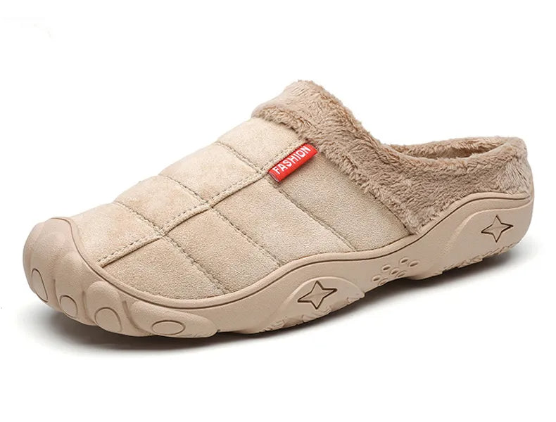 Men's slippers in a suede look with stitched check, small tab, plush lining and toe cap - view 4