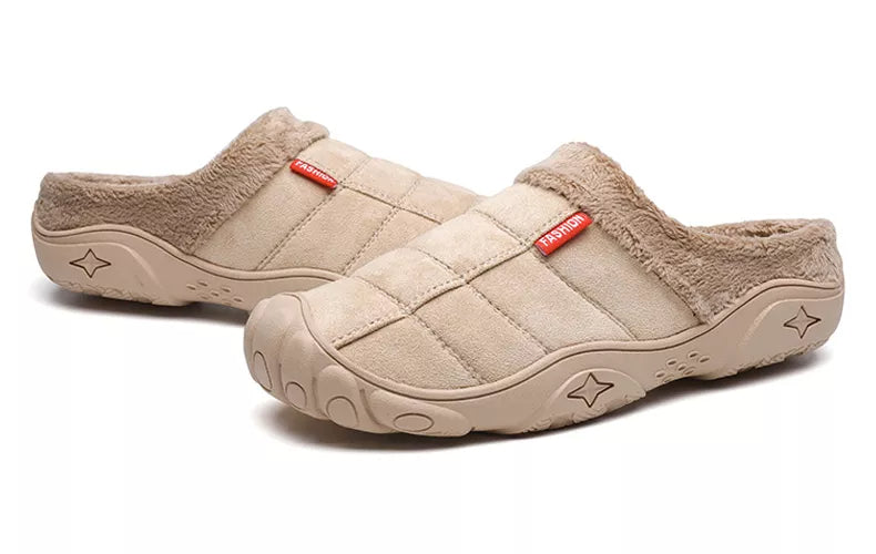 Men's slippers in a suede look with stitched check, small tab, plush lining and toe cap - view 5