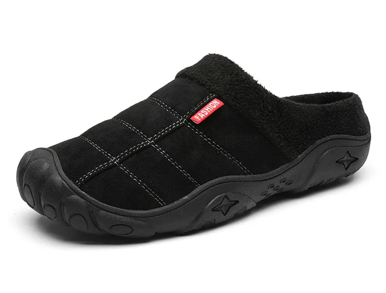 Men's slippers in a suede look with stitched check, small tab, plush lining and toe cap - view 7