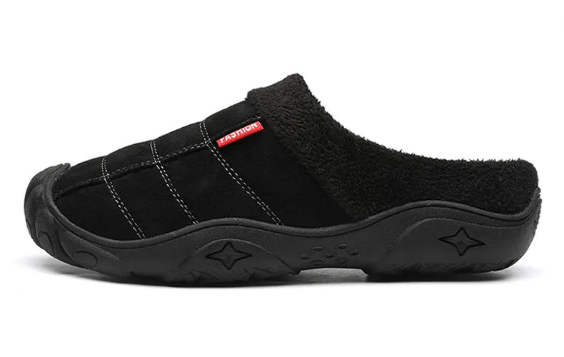 Men's slippers in a suede look with stitched check, small tab, plush lining and toe cap - view 9