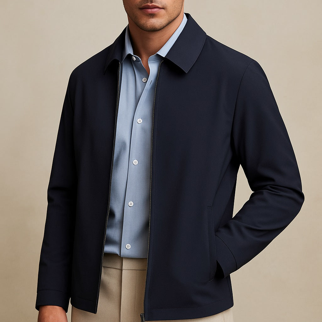 Men's smart zip jacket with a shirt collar and check lining - view 2