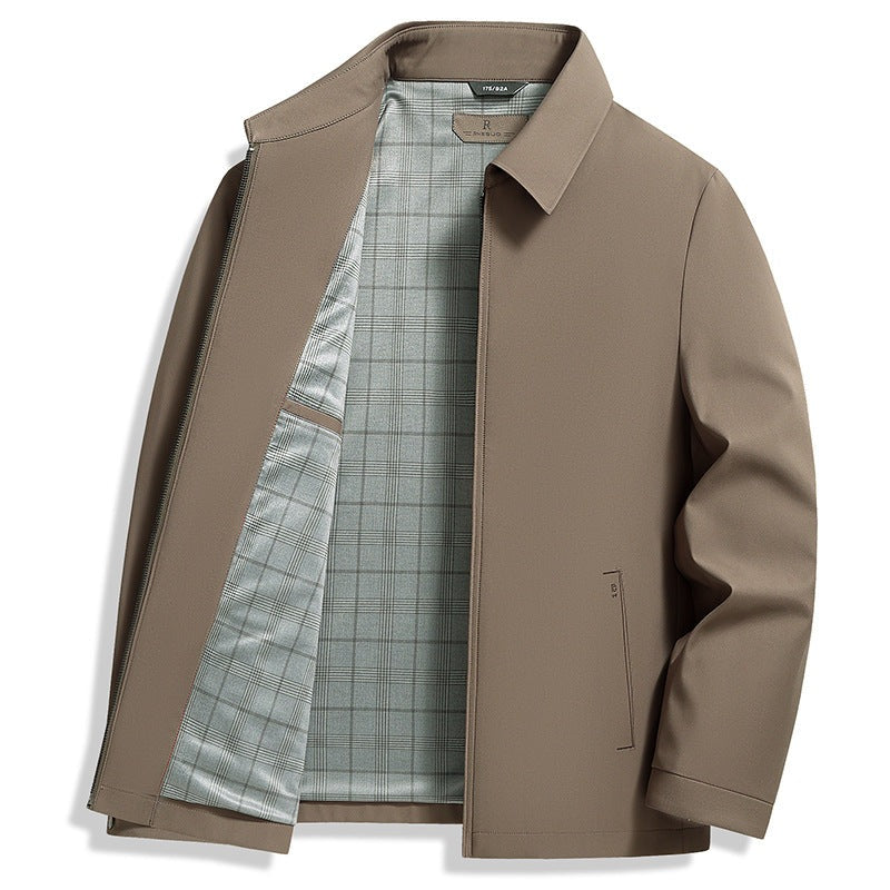 Men's smart zip jacket with a shirt collar and check lining - taupe
