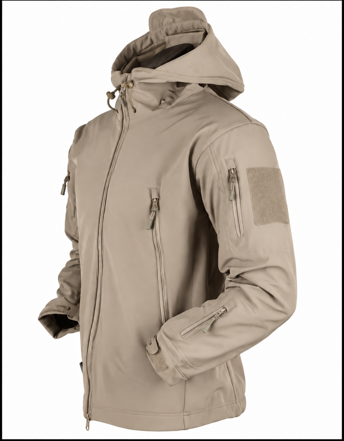 Men's softshell jacket with a hood, fleece lining and zip pockets - sand