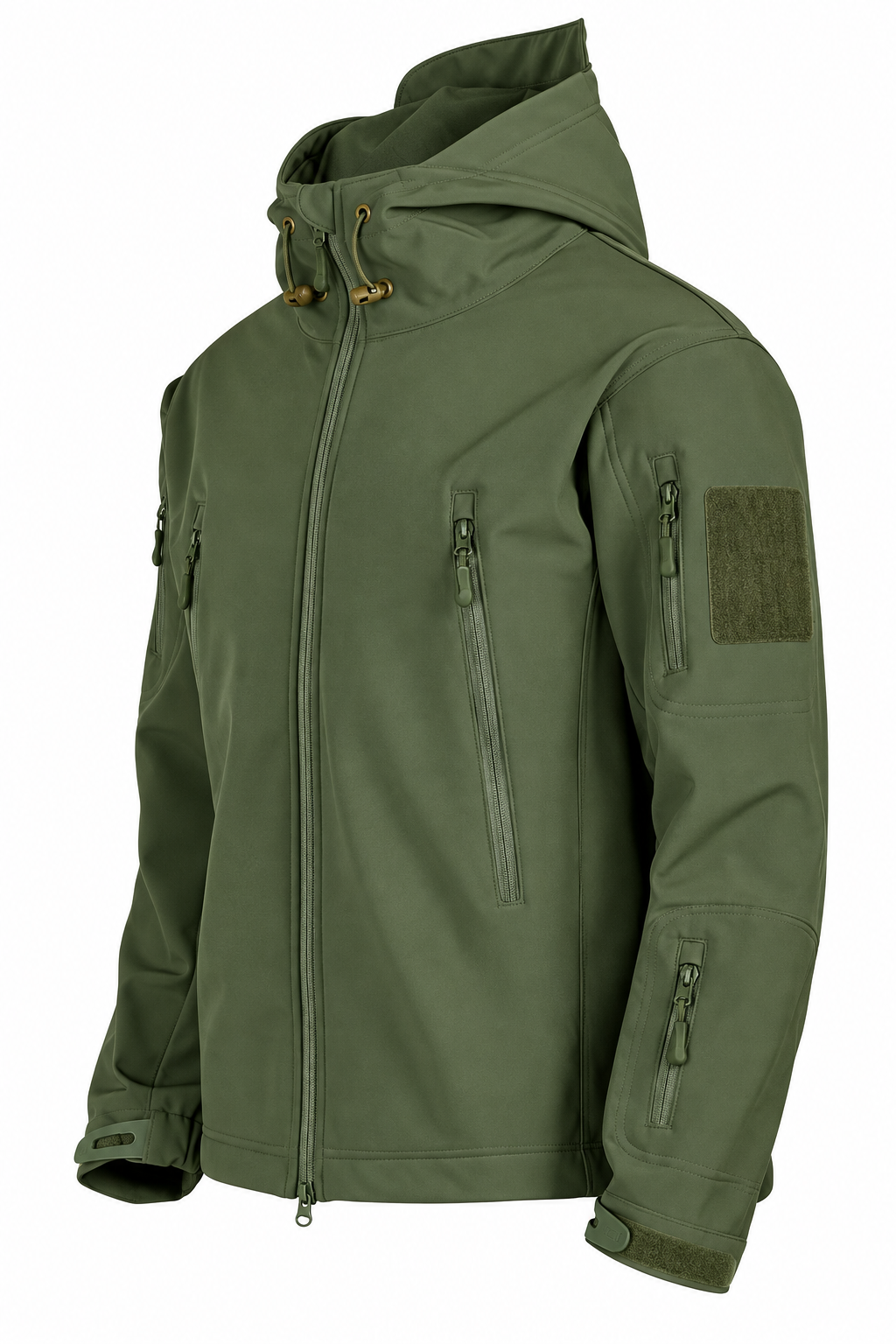 Men's softshell jacket with a hood, fleece lining and zip pockets - army green