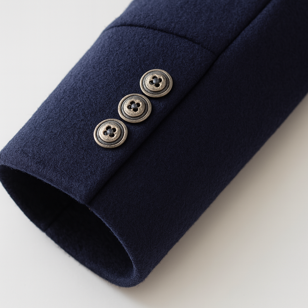 Men's stand collar coat in a wool blend with a knitted neck insert