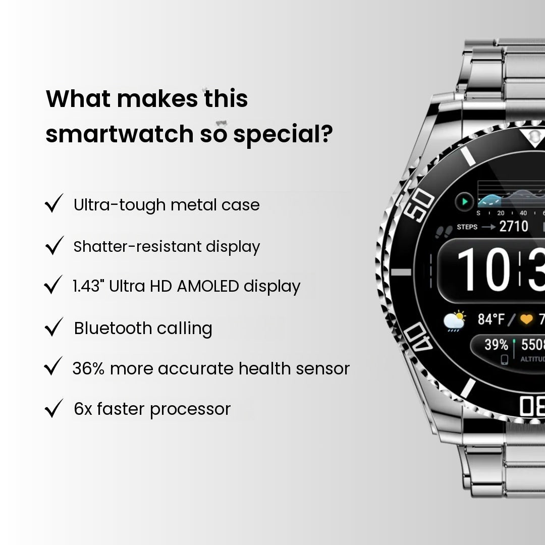 Feature overview of the men's steel smartwatch