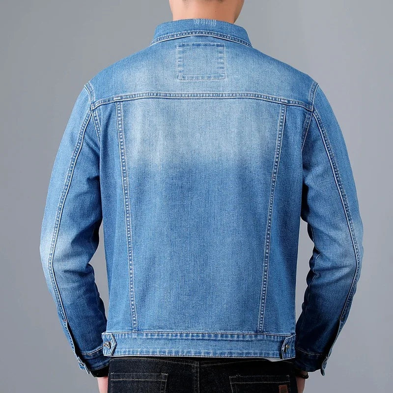 Men's stretch denim jacket with two flap chest pockets - view 3