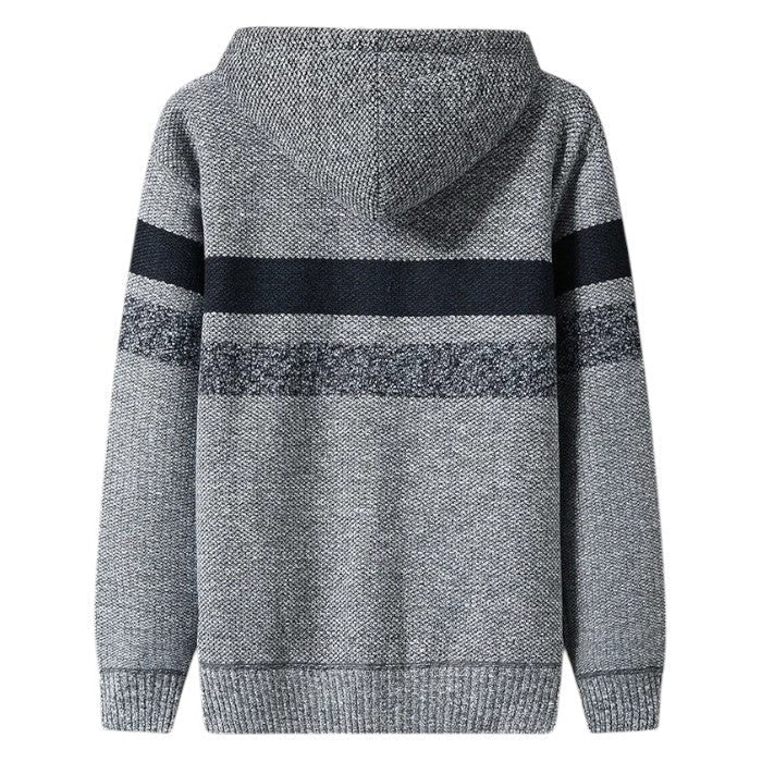 Men's striped knit hooded cardigan with a zip and fleece lining - view 6