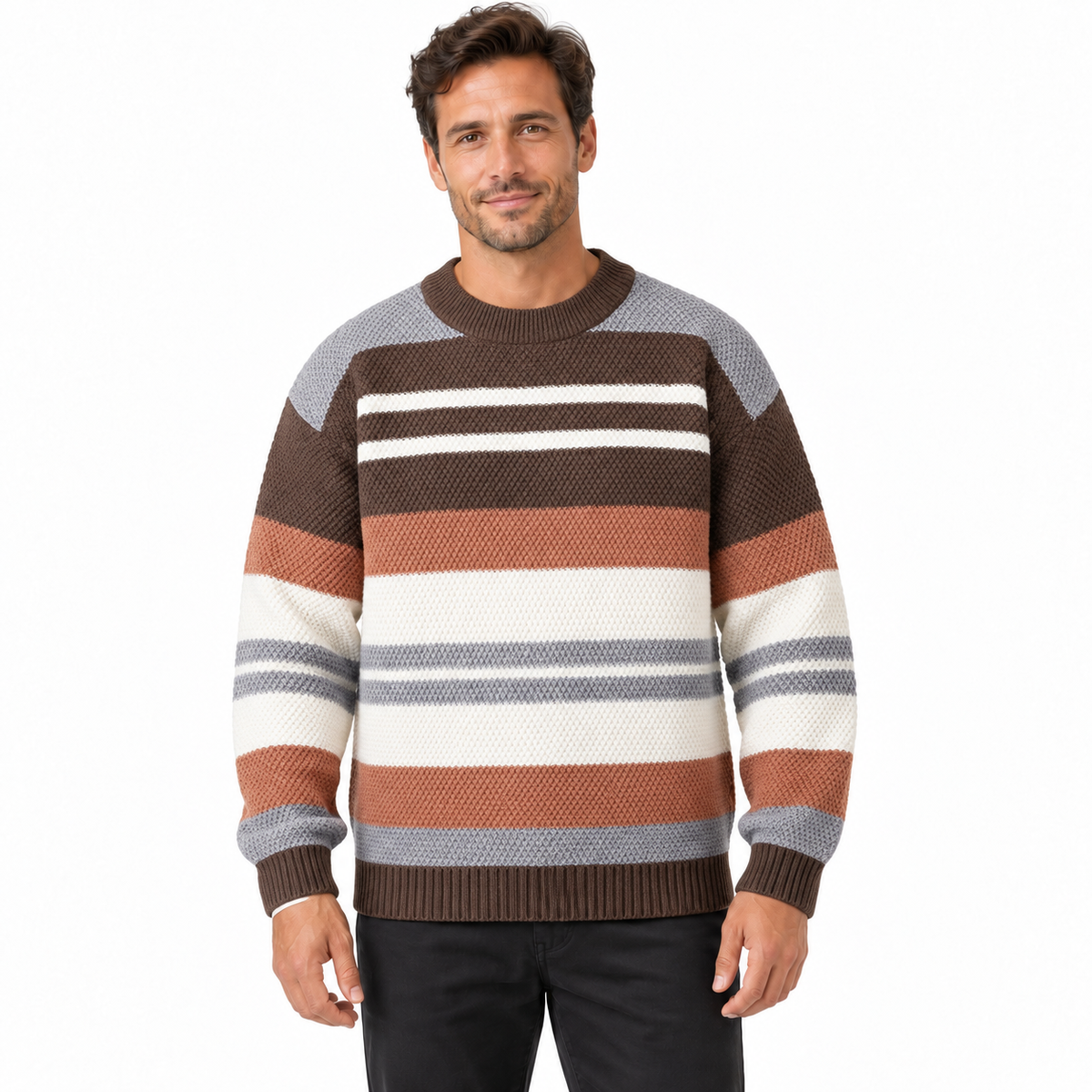 Men's striped crew neck jumper with raglan sleeves