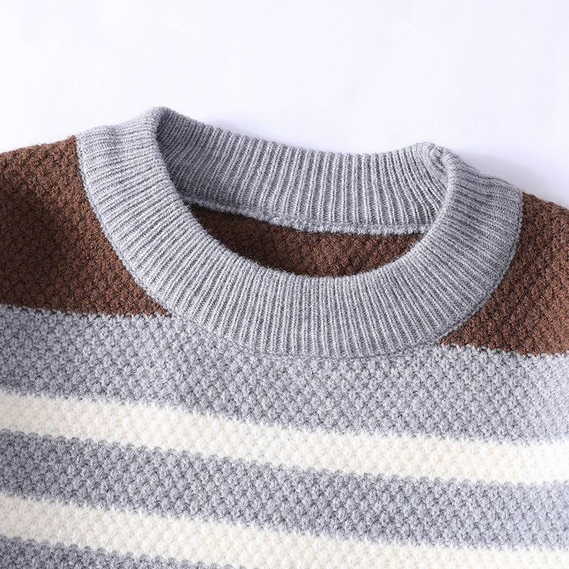 Men's striped crew neck jumper with raglan sleeves