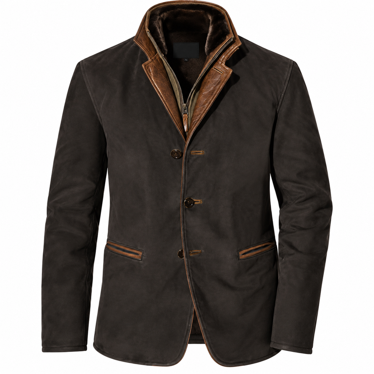 Men's suede-look blazer with a double collar and zip insert - black