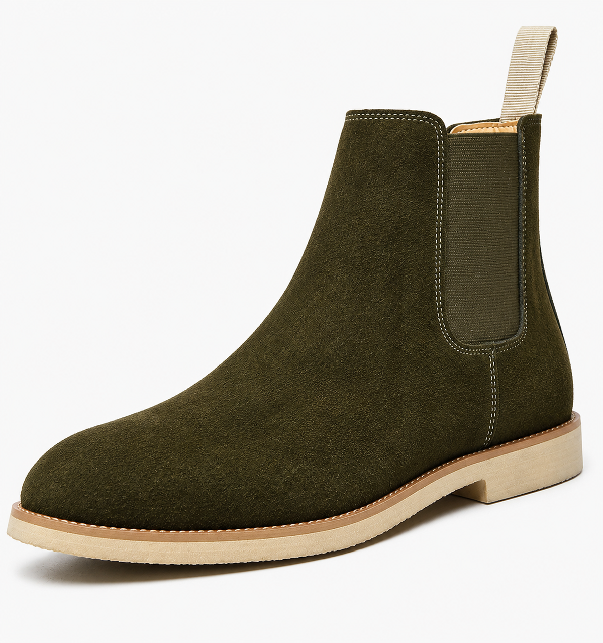 Men's suede-look Chelsea boots with elastic side panels - olive
