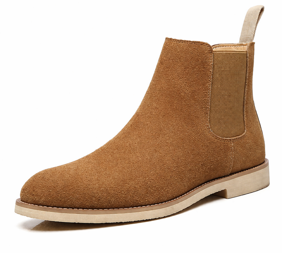 Men's suede-look Chelsea boots with elastic side panels - tan