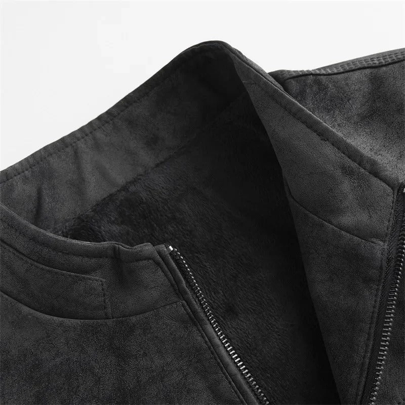 Men's suede-look jacket with a stand collar, fleece lining and zip pockets - view 5