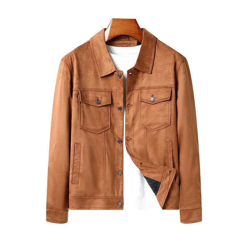 Men's lightweight suede-look jacket with a point collar and flap chest pockets - view 3