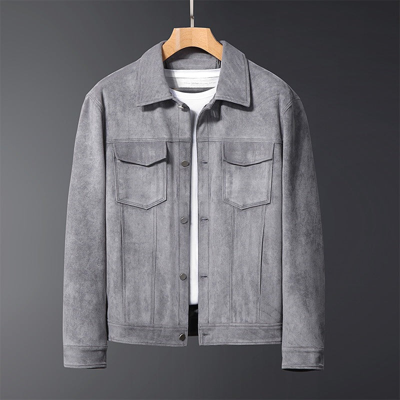 Men's lightweight suede-look jacket with a point collar and flap chest pockets - view 7