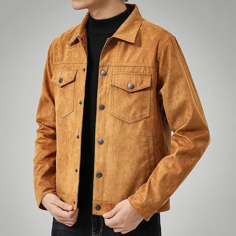Men's suede-look jacket with a point collar and flap chest pockets