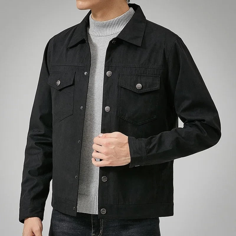 Men's suede-look jacket with a point collar and flap chest pockets - black