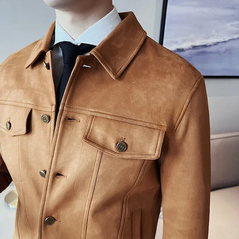 Men's suede-look trucker jacket with two flap chest pockets - view 2
