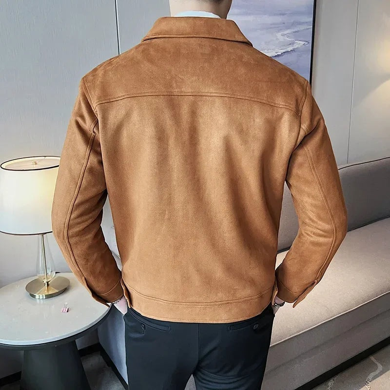 Men's suede-look trucker jacket with two flap chest pockets - view 3