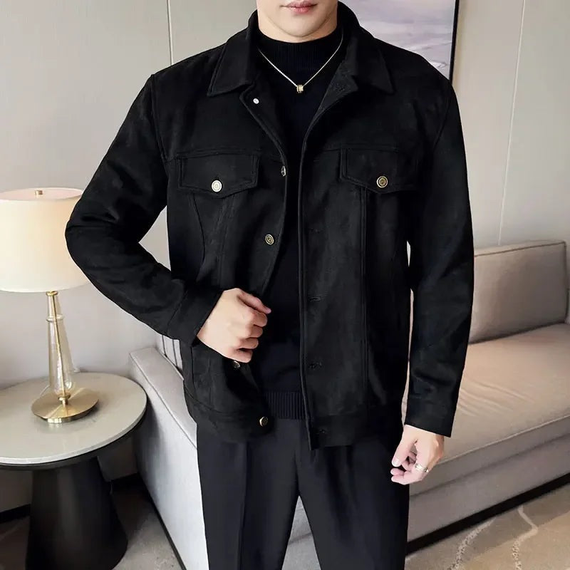 Men's suede-look trucker jacket with two flap chest pockets - view 6