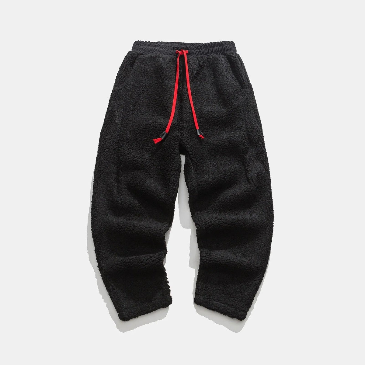 Men's teddy fleece joggers with a red drawcord and elasticated ankle cuffs - view 2