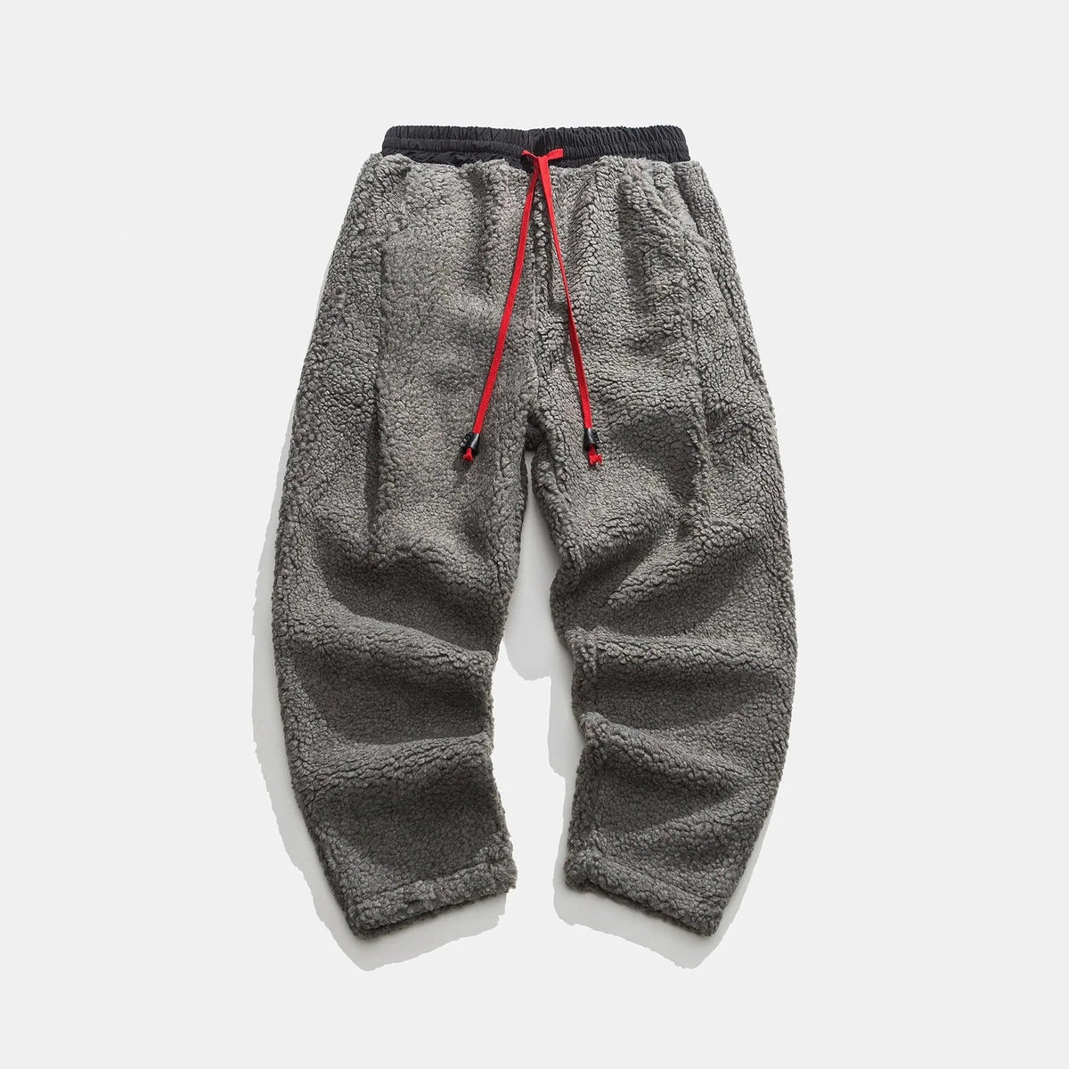Men's teddy fleece joggers with a red drawcord and elasticated ankle cuffs - view 6
