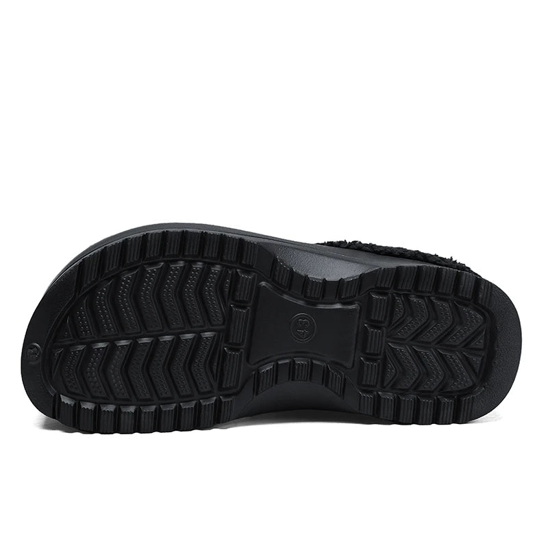 Men's mule slippers with an open heel, teddy lining and a thick sole with tread - view 7