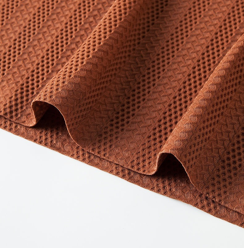 Men's textured knit polo with an open V collar and contrast piping - view 6
