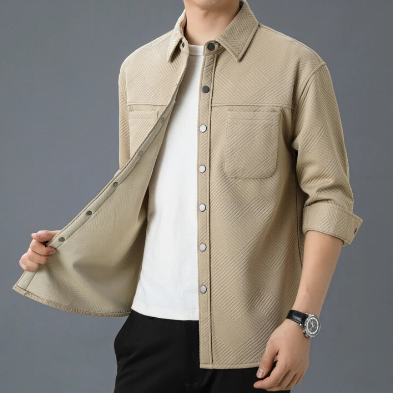 Men's textured overshirt with press studs and two chest pockets - view 2