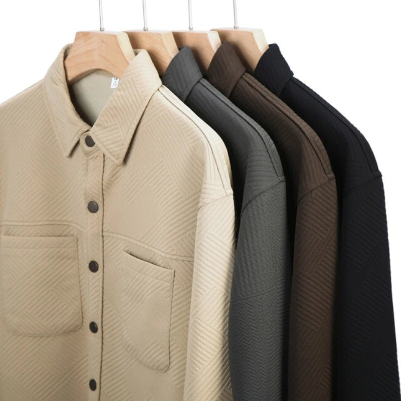 Men's textured overshirt with press studs and two chest pockets - view 6